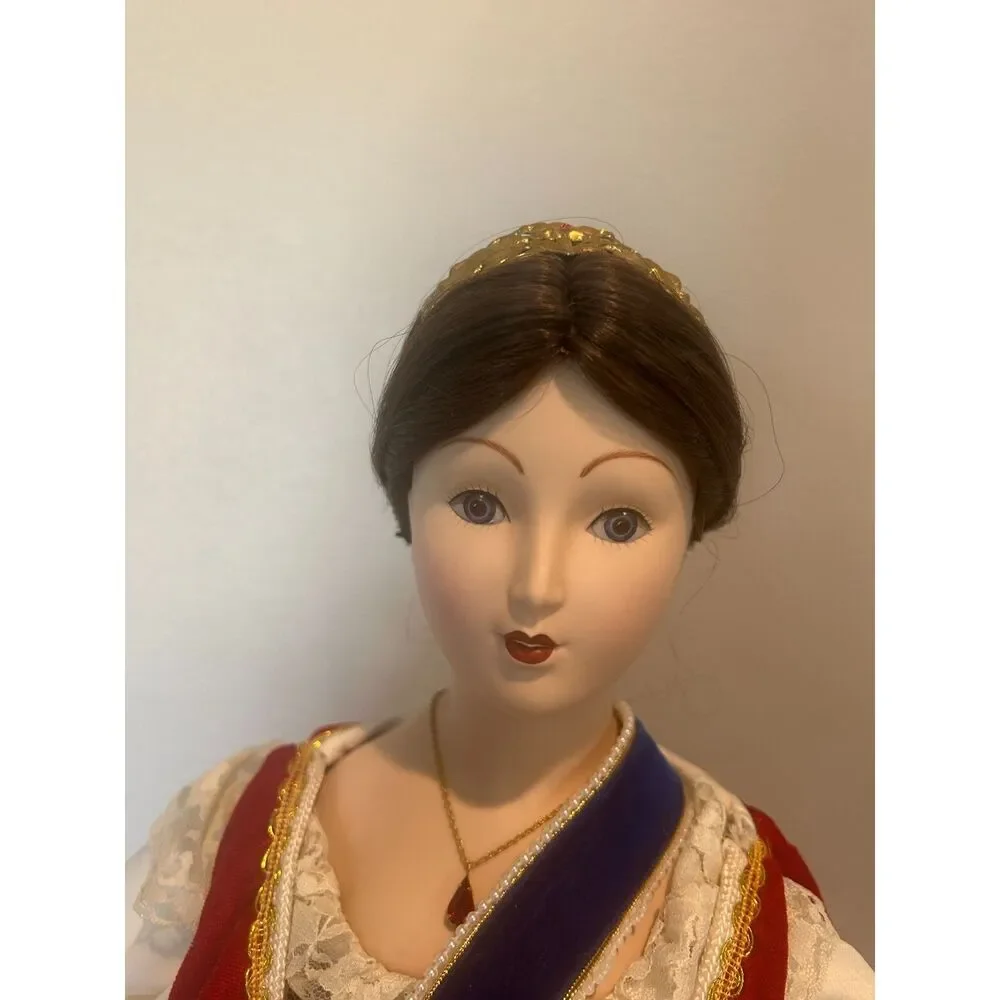 Queen Victoria Porcelain Doll 19 Inch Red Velvet Dress